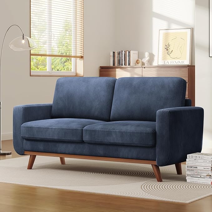 Vesgantti 68" Loveseat Sofa Dark Blue, Comfy Corduroy Couch with Spring Cushion and Solid Wood, Modern Extra Deep Seat for Bedroom, Living Room, Office