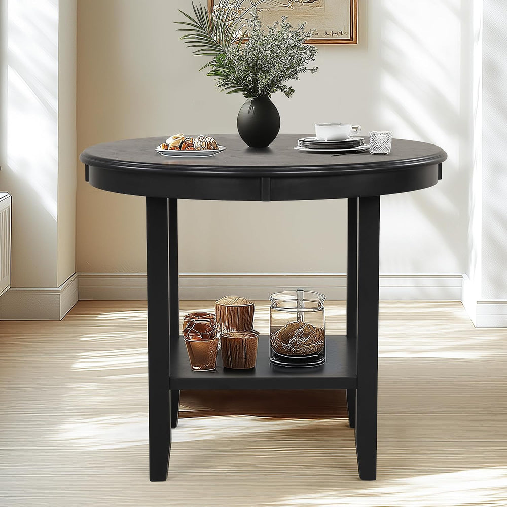 SogesHome Solid Wood Round End Table with Storage Shelf, Heavy Duty Small Kit...