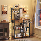 YATINEY Bakers Rack with Storage, 5-Tier Coffee Bar Station with Drawer, Kitchen Coffee Stand with Pod Drawer Holder, for Living Room, Home Cafe, Kitchen, Rustic Brown KF60BRY1