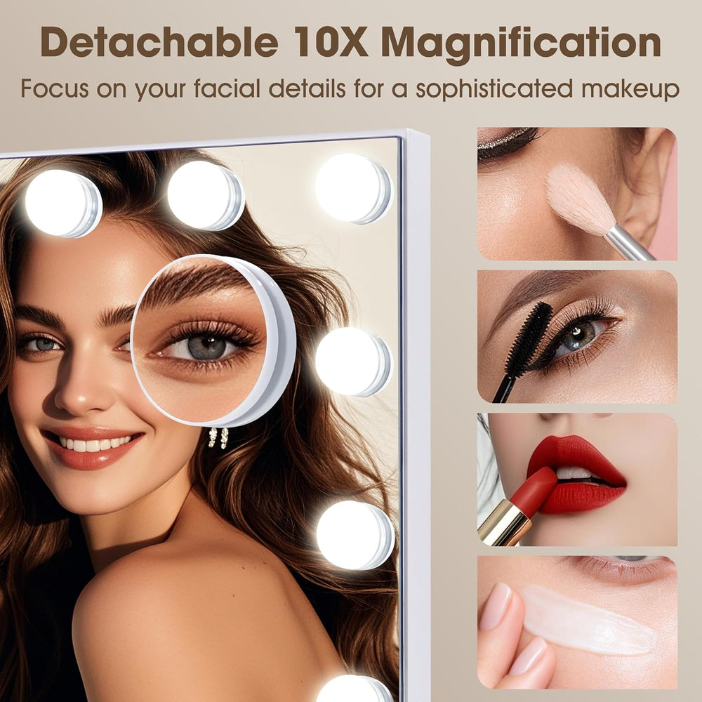 Vanity Mirror with Lights Lighted Makeup Mirror with Dimmable LED Bulbs,3 Col...