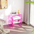 Clear Acrylic 3-Tier End Table/Nightstand – Sleek Bedside Storage with Durable Design, Perfect for Bedrooms, Living Rooms, or Modern Interiors – Ideal as a Bedside Table or Sofa Side Piece (Pink)