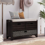 Merax Farmhouse Wood Shoe Bench with Storage and Seat Cushion for Entryway Hallway Front Door Espresso