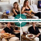 360° Detachable Rotating Acacia Wood Sofa Arm Tray Table, Serving Tray Clip On Couch Armrest Table with Cup Holder & Phone Stand, TV Dinner Tray for Eating on Sofa, TV Trays Fits for Small Spaces