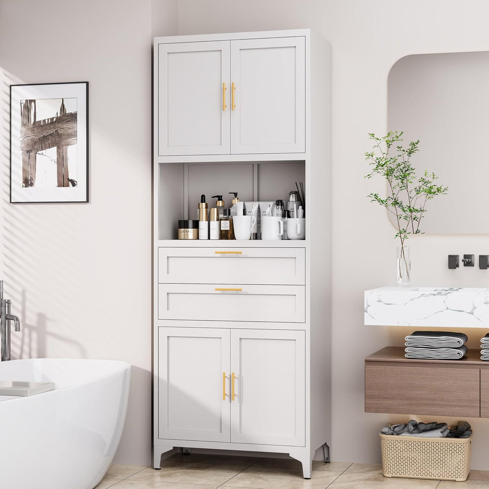 75” Tall Kitchen Pantry Storage Cabinet, Metal Bathroom Storage Cabinet with ...