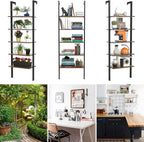 Tangkula Industrial Ladder Shelf Against The Wall, 5-Tier Wall Mount Ladder Bookshelf with Metal Frame, 72 Inch Open Bookcase Plant Flower Stand Display Storage Rack for Home Office (Rustic Brown)