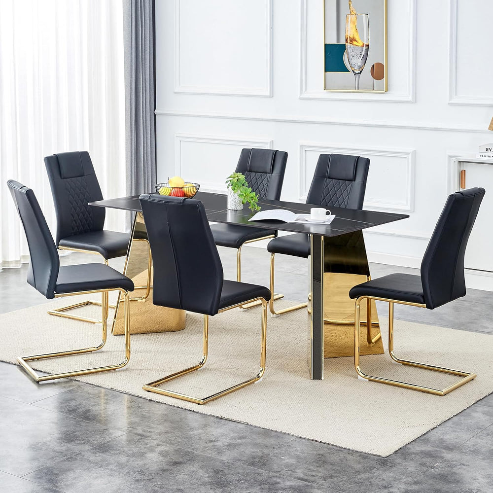 TesNus 7 Pieces Dining Table Set,63" Marble Kitchen Room Table with 6 Bl...