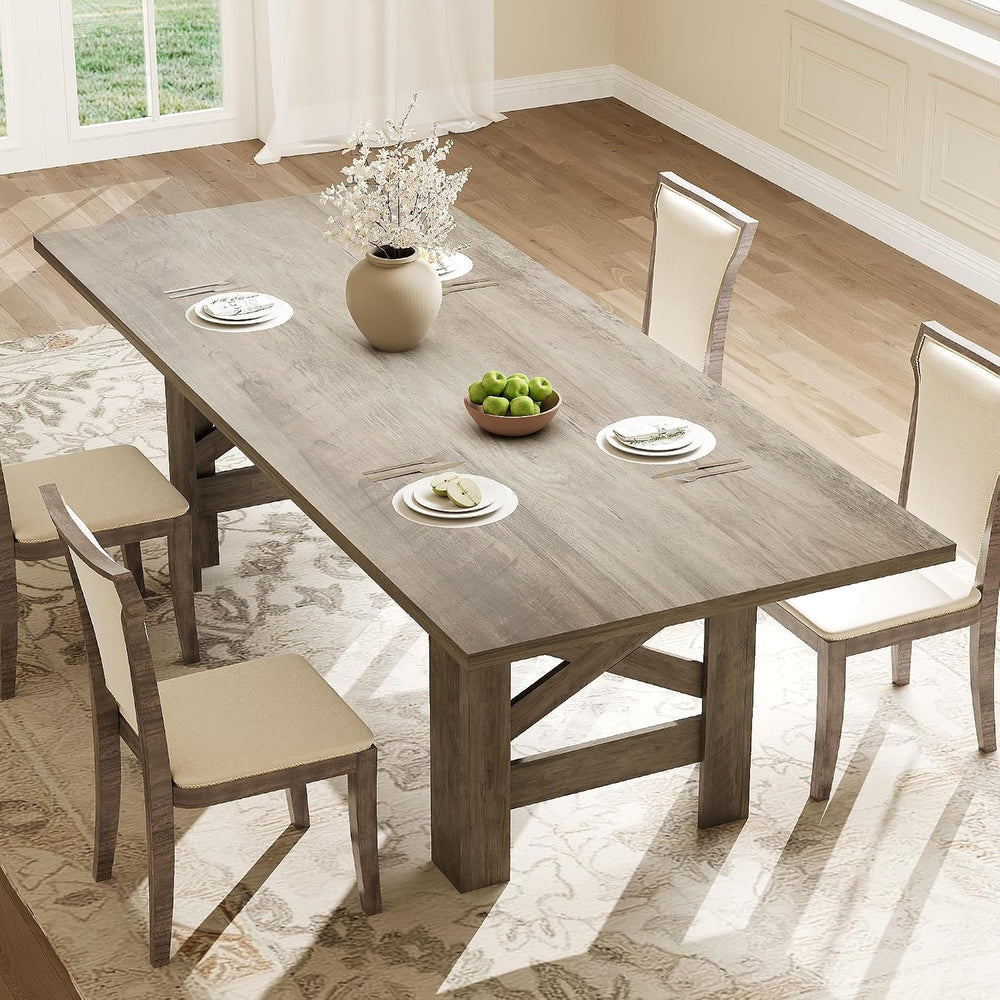 Takywep 71" Large Dining Table for 6-8, Farmhouse Wooden Kitchen Table w...