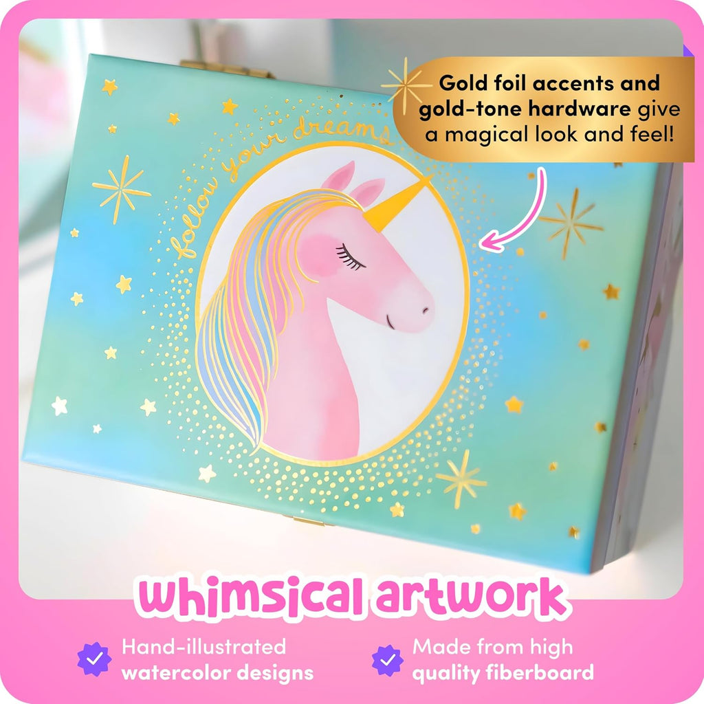 Giggle & Honey Musical Unicorn Jewelry Box for Girls - Kids Music Box with Spinning Unicorn, Unicorn Birthday Gifts for Little Girls, Jewelry Boxes, 6.8 x 5.3 x 6 in - Ages 3-10