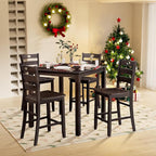 5-Piece Dining Table Set, Solid Rubber Wood Dining Room Table Set for 4, High Top Table and Chair Set for Kitchen Dining Room Restaurant Bar,Espresso