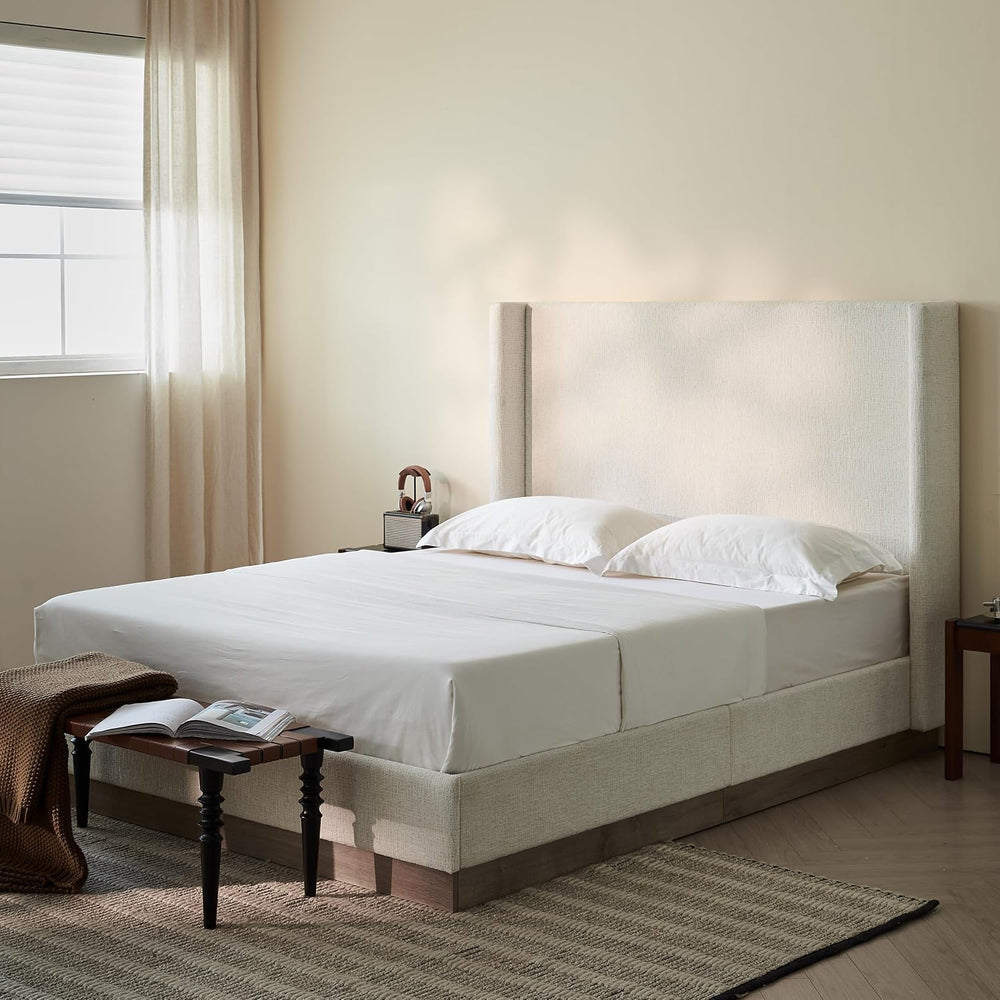 52.5" Extra-Tall Wingback Bed Frame - Luxury Oat Boucle Upholstered Plat...