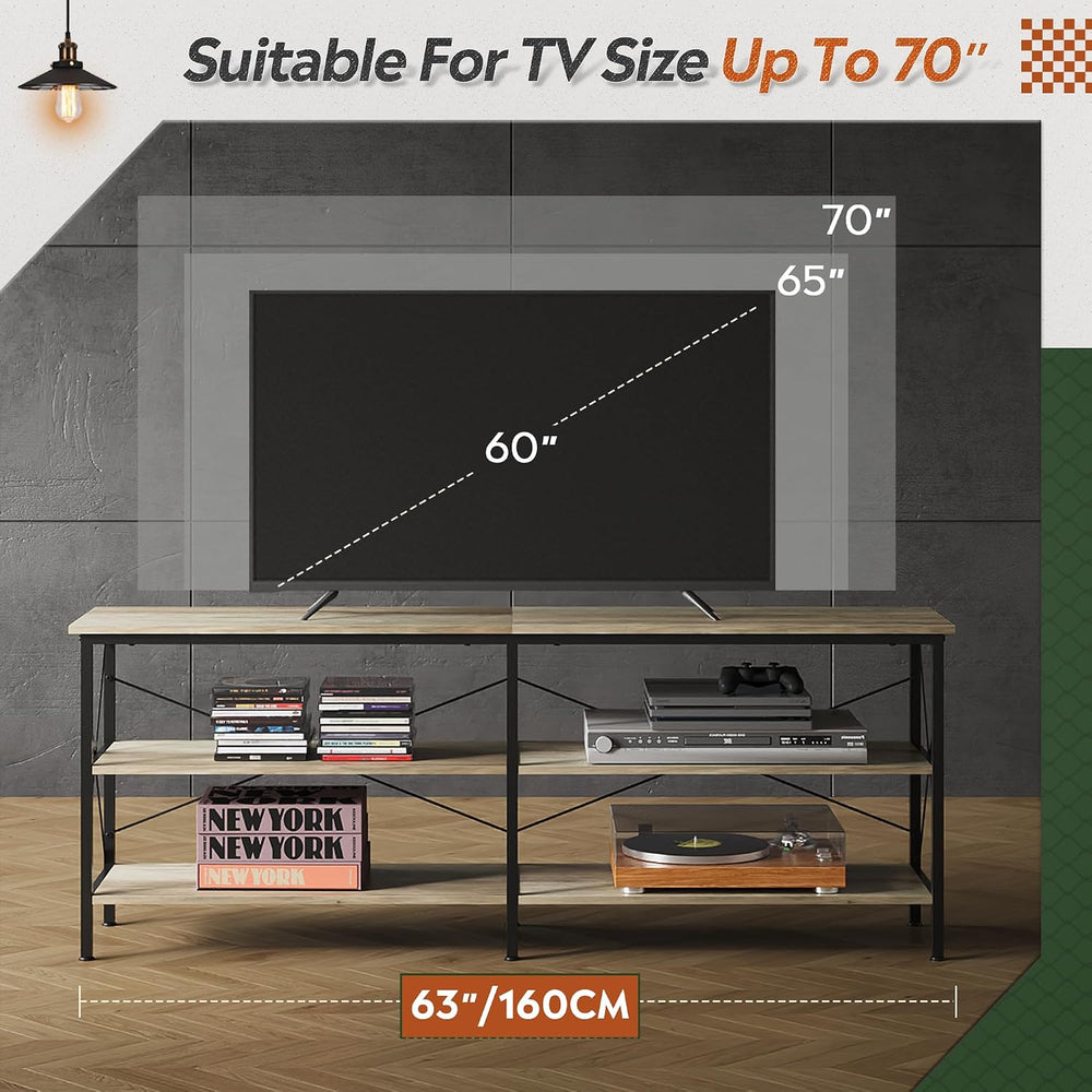 WLIVE TV Stand up to 70 Inch TV, 63" Entertainment Center, Greige