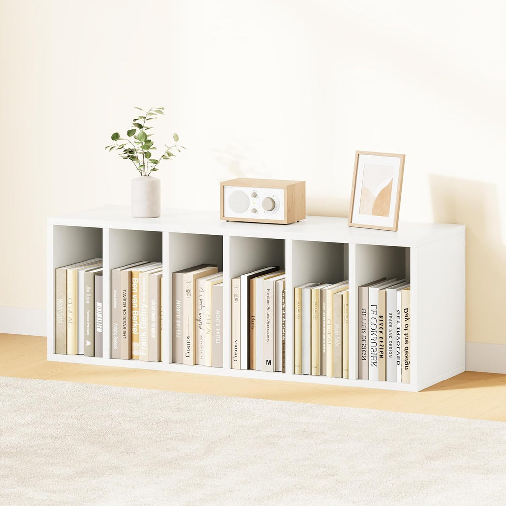 IOTXY DIY Modular Cube Bookcase - CubeXY Customizable Stackable Expandable Basic Shelving Units, 6-Cube Wooden Open Bookshelf with Removable Shelves for Books Organizer, White