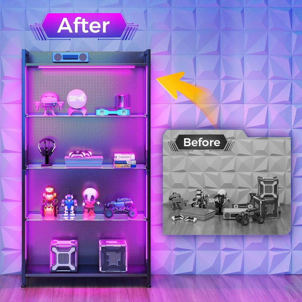 AODK Display Case with Glass Shelves & RGB Lights, 4-Tier Display Cabinet