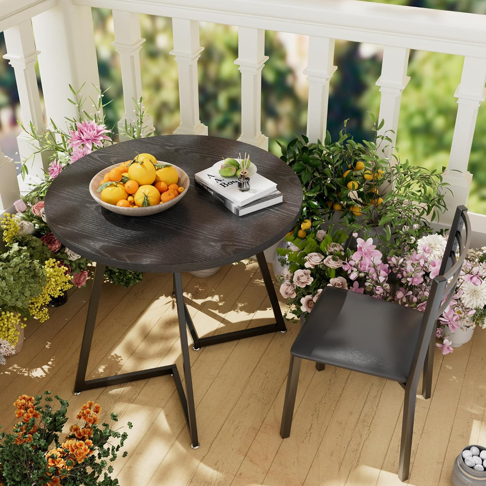 VECELO Round Dining Room Table with Wood Grain Tabletop and Steel Frame, for ...