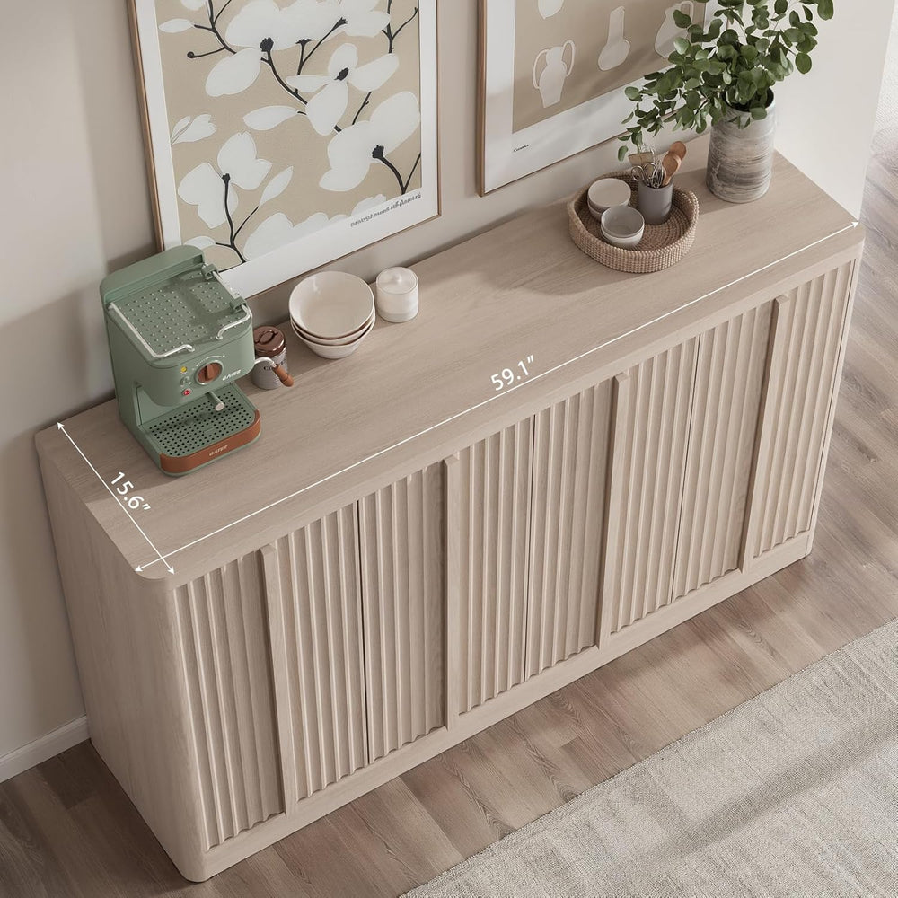 Fluted Buffet Cabinet with Storage, 120" Sideboard Buffet Storage Cabine...