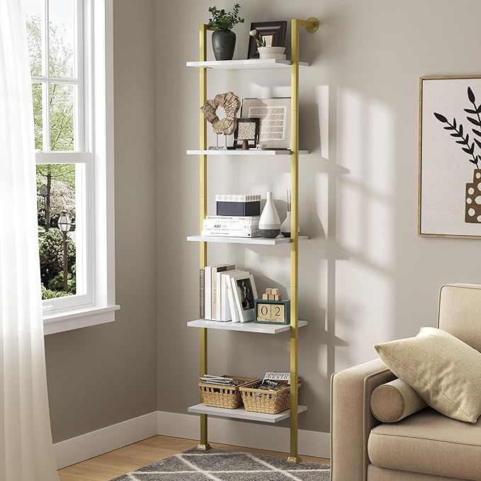 Axeman 5-Tier Ladder Bookcase, Tall Narrow Bookshelf for Small Spaces, Modern...