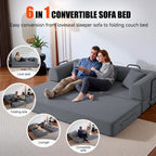 79" Boneless Couch for Living Room,Convertible Futon Sleeper Sofa Bed | 6-In-1 Boneless Couch,Corduroy Sleeper Sofa Bed with Pillows,Modular Floor Loveseat Pull Out Couch, No Assembly, Dark Gray