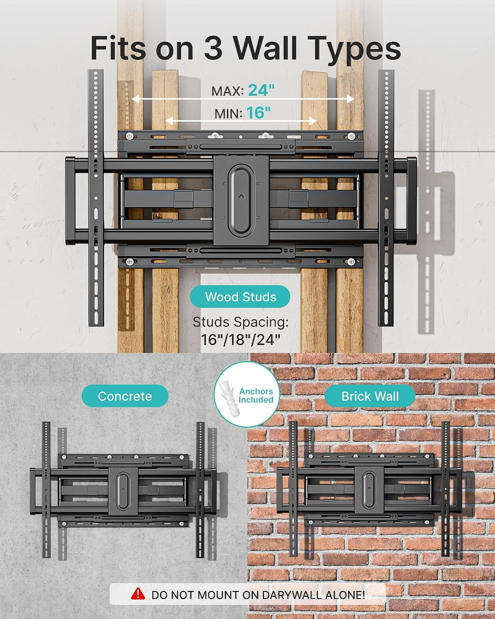 Pegzone Full Motion TV Wall Mount for 43-100 Inch TVs up to 176lbs, 25.2&quot...