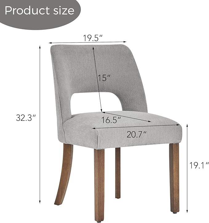 VKNOW Wooden Dining Chairs Set of 4, Modern Fabric Upholstered Dining Room Chair Kitchen Chairs, Farmhouse Dinner Chair for Kitchen Dining Room, Grey