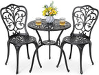 NUU GARDEN 3 Piece Bistro Set Outdoor, All Weather Cast Aluminum Patio Bistro Sets Patio Table and Chairs Set of 2 with Umbrella Hole for Yard, Balcony, Black, Butterfly Backrest