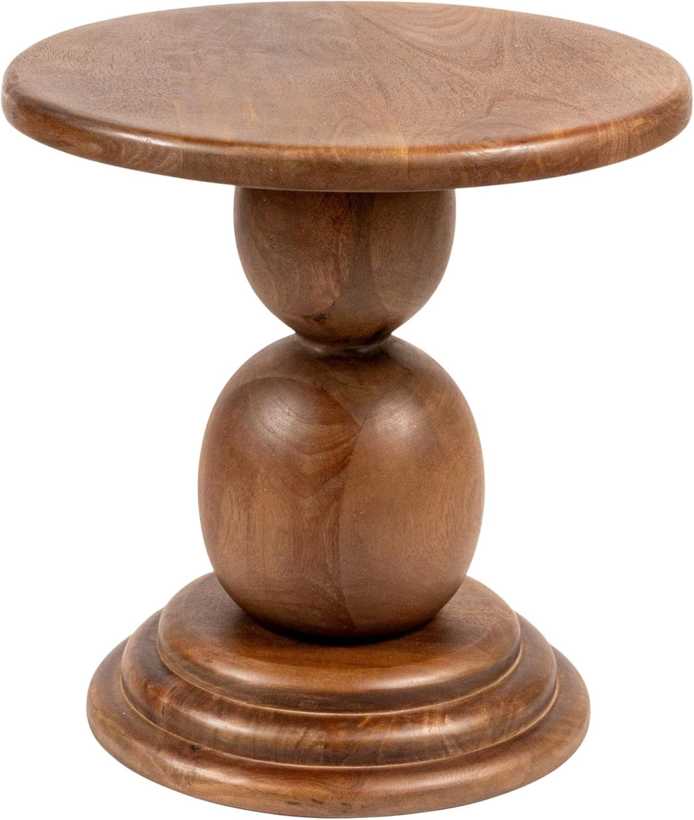 Creative Co-Op Round Mango Wood Bulbed Pedestal End Table, Walnut
