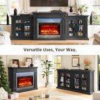 Naice 104" Fireplace TV Stand, Electric Fireplace Mantel with Large Cabinets Tempered Glass Doors, LED Light & Power Outlet, Media Entertainment Center with 30" Insert Heater for Living Room,Black