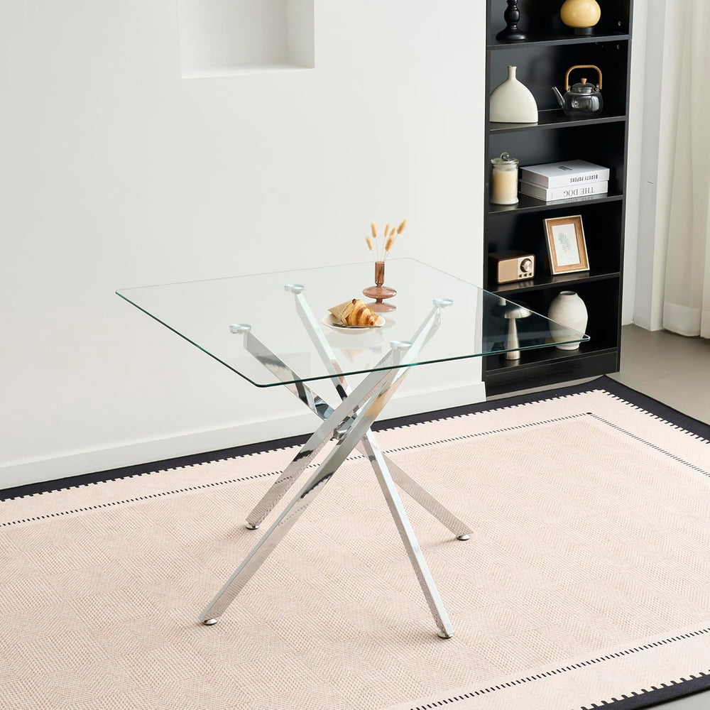 HomVent 36'' Square Glass Dining Table Set for 4,Modern Square Glass ...