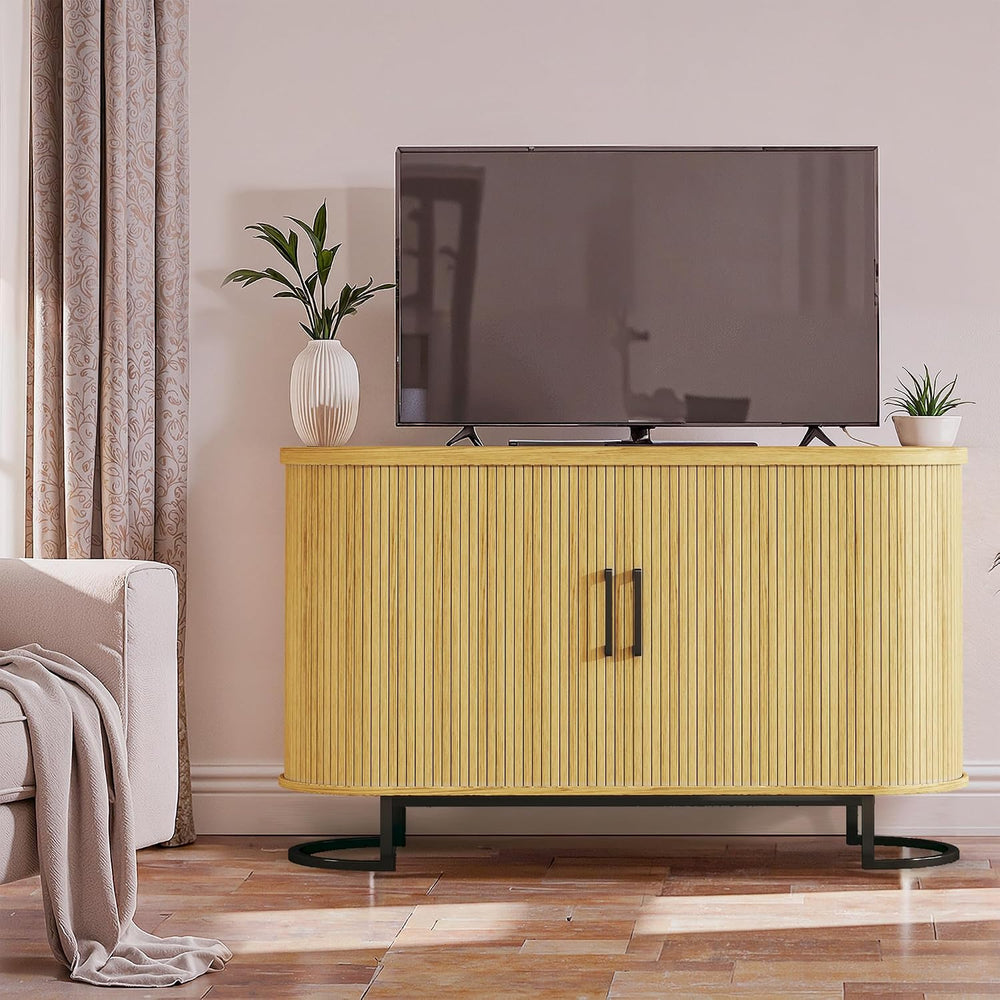 HUAHUU Sideboard Buffet Cabinet with Storage, 47" Fluted Tambour, Adjust...