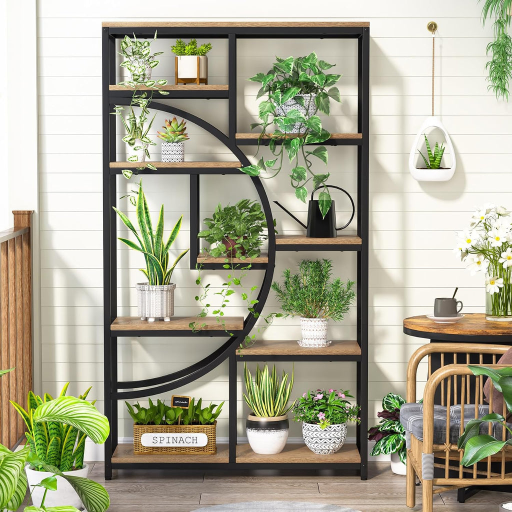 Tribesigns Industrial Bookshelf Bookcase with 9 Open Shelf (Light Oak) | 5-Tier Freestanding Tall Bookshelves, Etagere Display Shelf Storage Organizer, Perfect for Living Room, Bedroom