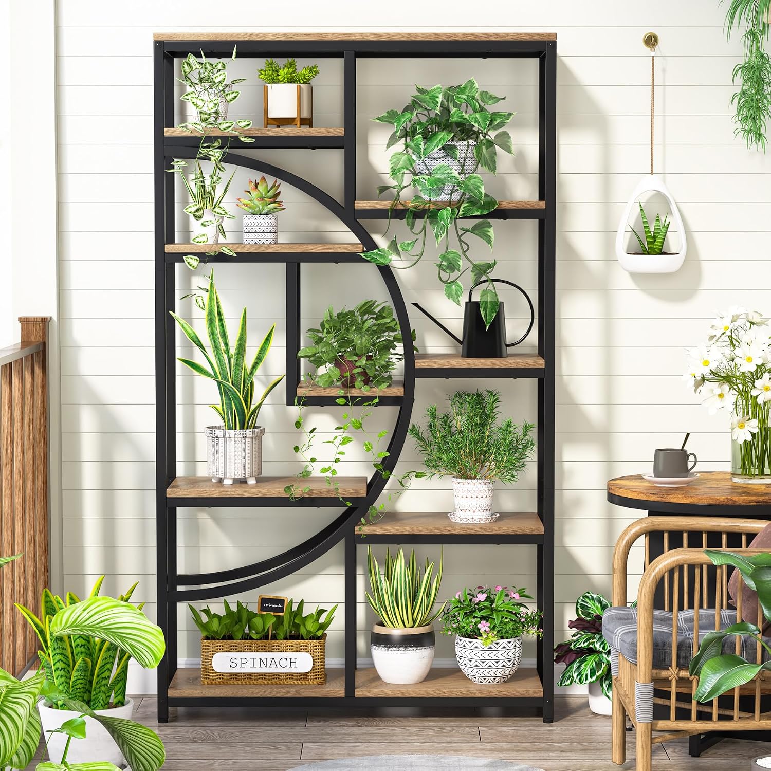 Tribesigns Industrial Bookshelf Bookcase with 9 Open Shelf (Light Oak) | 5-Tier Freestanding Tall Bookshelves, Etagere Display Shelf Storage Organizer, Perfect for Living Room, Bedroom