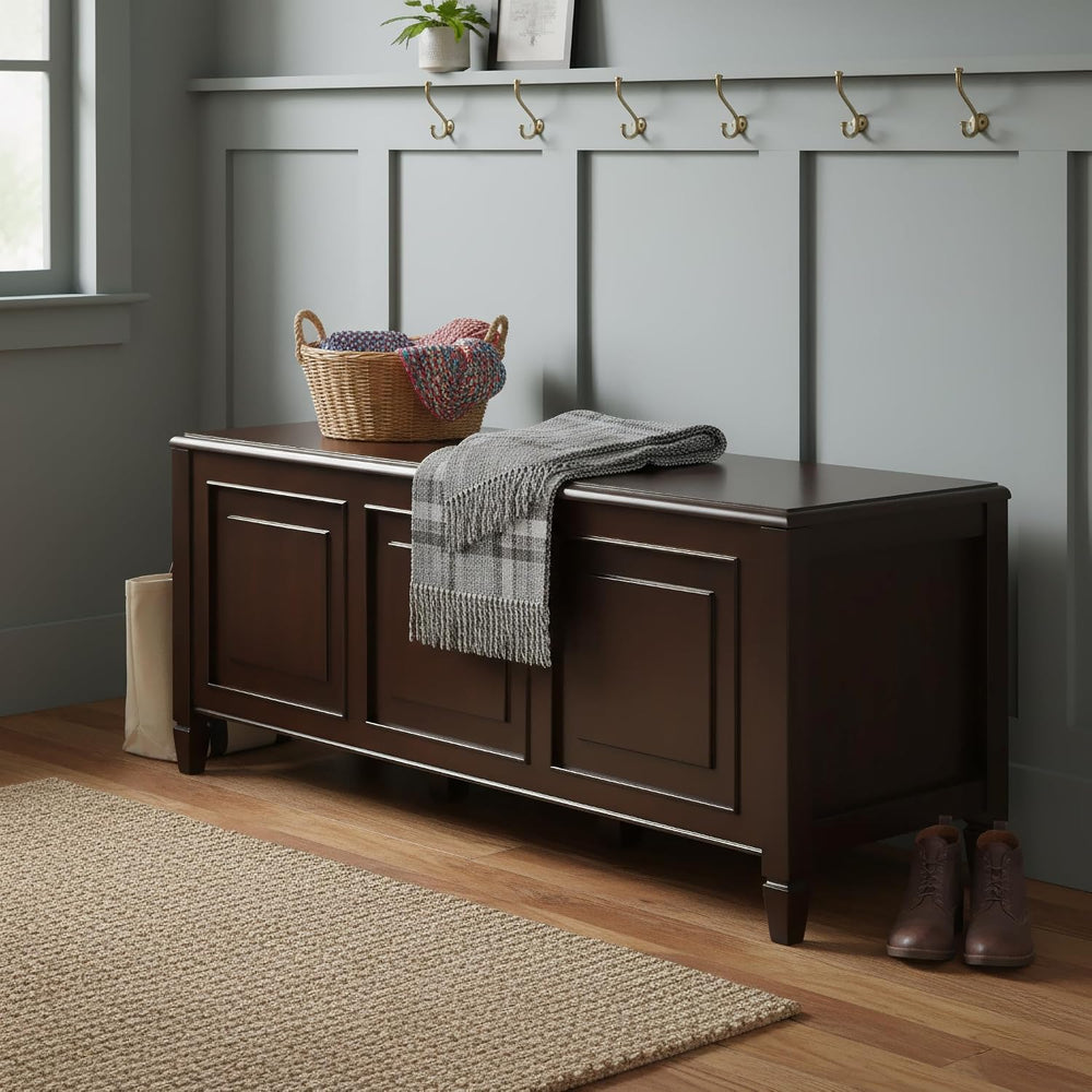 SIMPLIHOME Connaught Entryway Storage Bench - 51 inch Wide Solid Wood Storage...