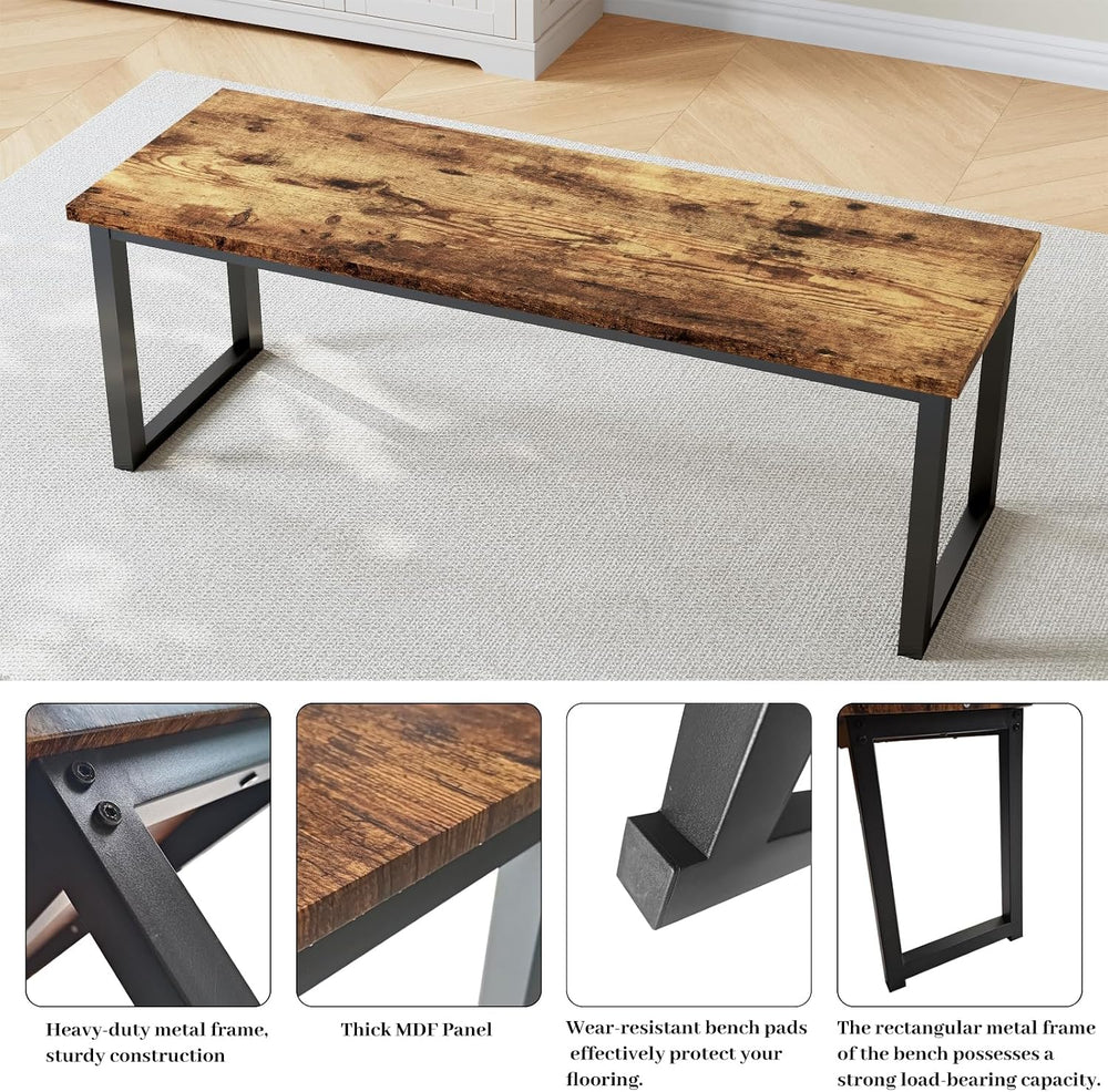 HIPIHOM 43.3" Industrial Bench Set of 2 Antique Wood & Metal | Rusti...
