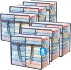 Budding Joy 6 Pack Clear Zippered Storage Bags for Clothes,40L Closet Organizers and Storage Containers Vinyl Moving Bag for Bedding, Linen, Blankets, Comforters, Clothing & Toys, Grey