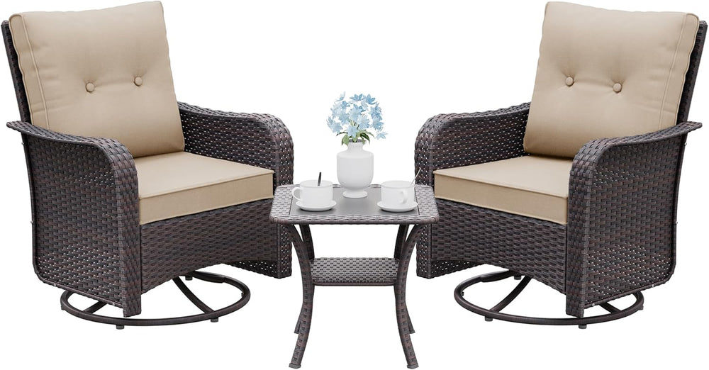 Gotland Outdoor Swivel Chairs Set of 2, 3 Pieces Patio Furniture Set with Thi...