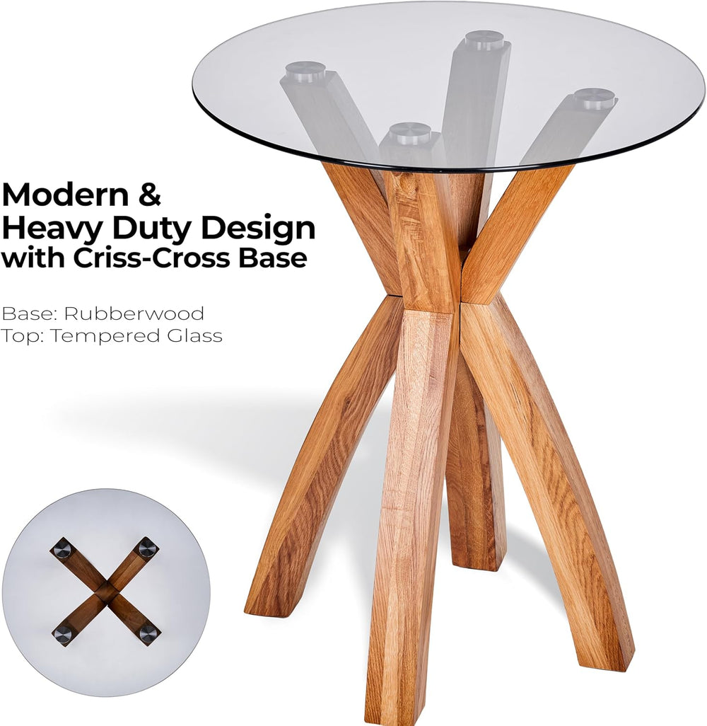 Round Glass End Table, Small Sofa Side Table for Living Room, Bedroom. Stylis...
