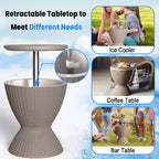 EasyUp Outdoor Cooler Bar Table – 8 Gallon Outdoor Patio Cooler Table with Drain Plug, Adjustable Height Rattan-Style Resin Cool Bar for Poolside, Deck, BBQ & Parties (Grey)