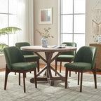 VKNOW Modern Dining Chairs Set of 4, Faux Leather Kitchen Chairs with Wood Legs, Upholstered Side Chair for Kitchen Dining Room, Green