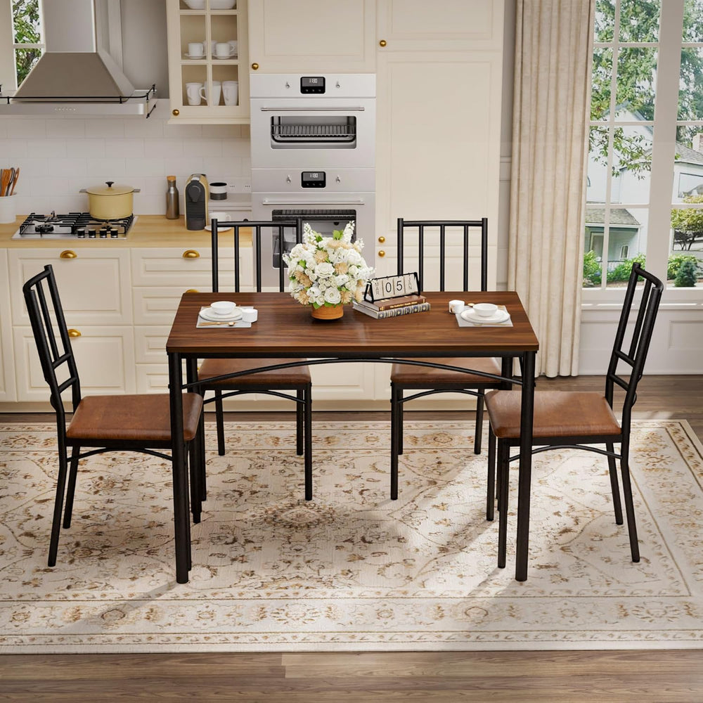 Dining Table Set for 4, Industrial Kitchen Table Set with 4 Upholstered Chair...