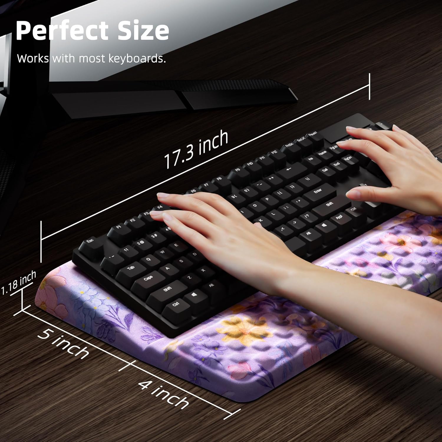 Ospelelf Keyboard Wrist Rest Pad, Comfy Ergonomic Keyboard Stand Riser Holder, Computer Wrist Support Cushion forTyping, Purple Flower