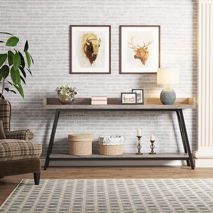 Tribesigns 70.9 inch Extra Long Console Table Behind Couch, Rustic Industrial Sofa Table for Living Room, Narrow Entryway Hallway Long Bar Table (Grey)
