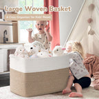 Goodpick 105L Extra Large Cotton Rope Blanket Basket, White & Light Brown | 25 x 16 x 16 in, Reinforced Handles, Living Room, Bedroom & Nursery Organization, Blankets, Toys, Clothes & Pillows Storage