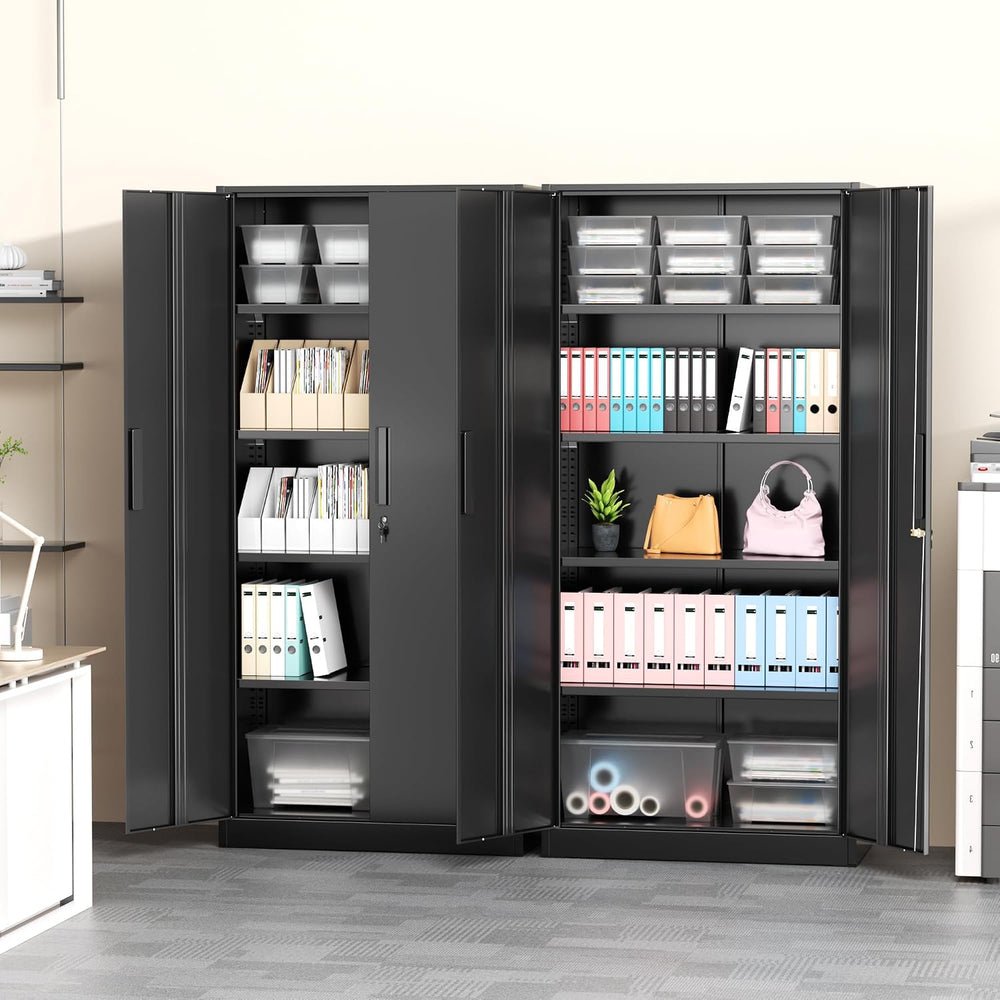 Greenvelly Storage Cabinet, 72” Black Garage Steel Locking Cabinet with Doors...