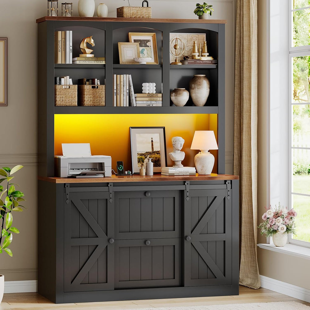 SEDETA 2 Drawer File Cabinet with Power Strip, 41” Farmhouse Filing Cabinet f...