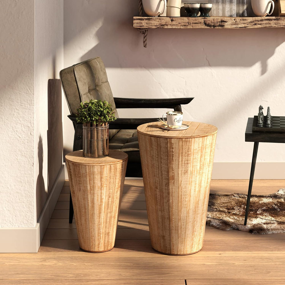 Aoikax Farmhouse Nesting Barrel Side Table, Fully Assembled, Natural | Rustic...