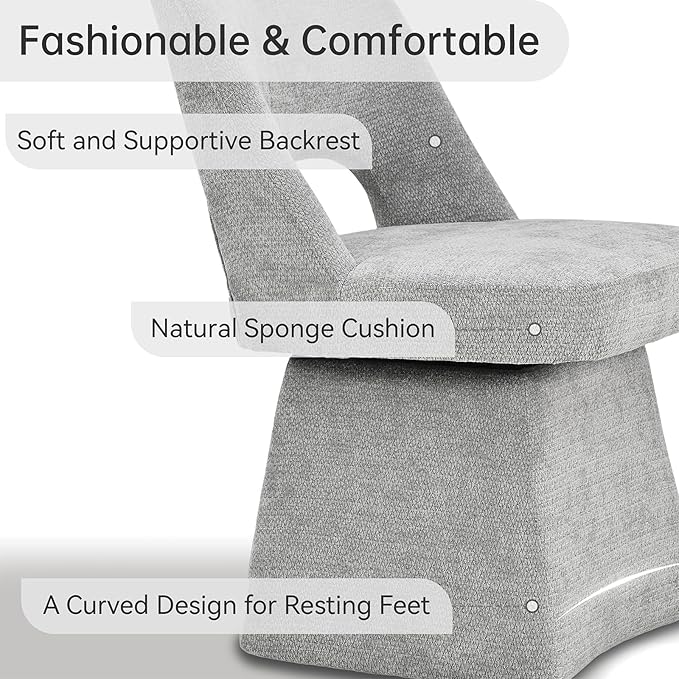 VKNOW Upholstered Swivel Dining Chairs Set of 4, Modern Dining Room Chairs with Open Back, Chenille Fabric Kitchen Chairs for Dining Room, Bedroom, Vanity, Grey