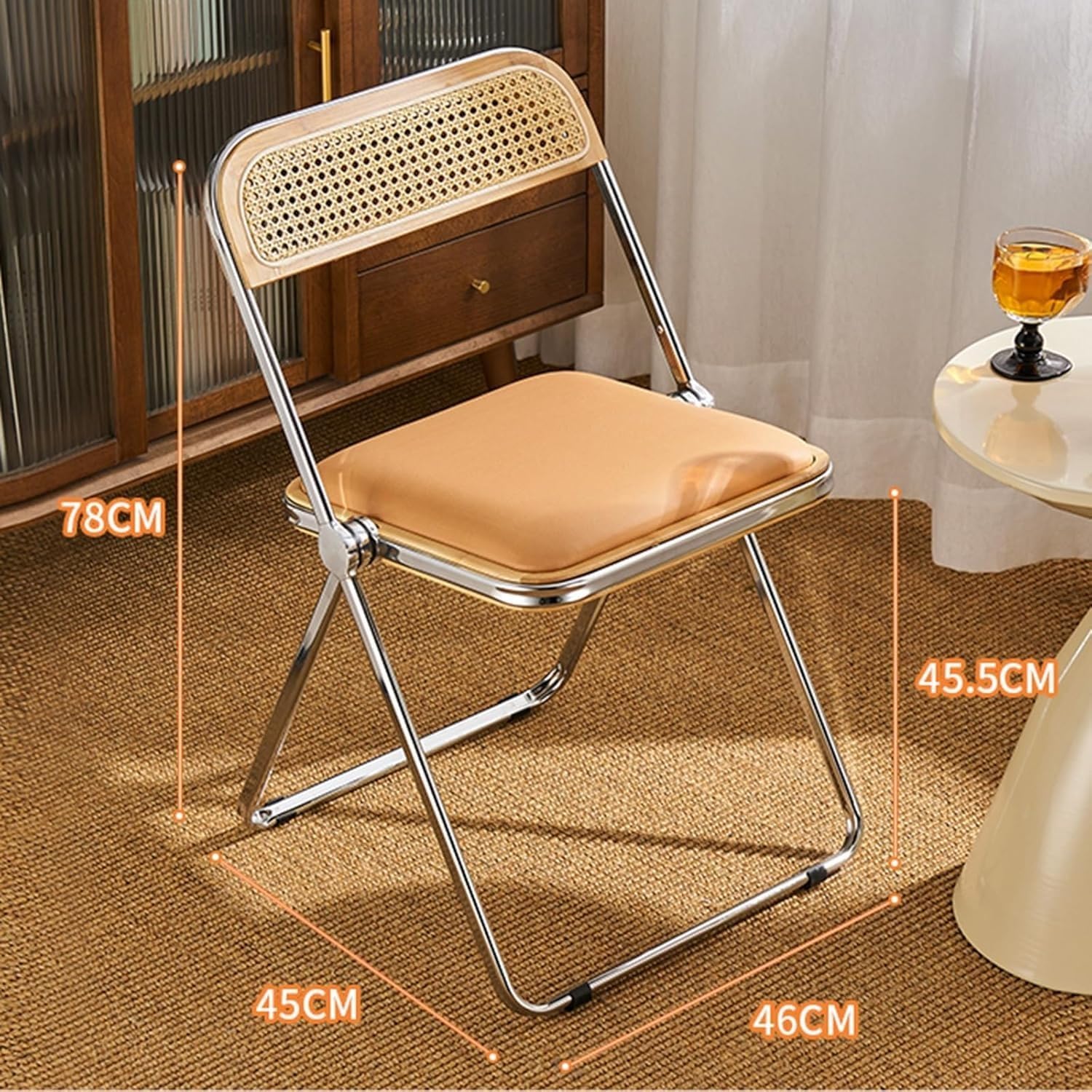 Portable Folding Cushioned Side Chair for Home Bedroom and Kitchen Comfortable and Compact 46 * 45 * 78cm(Original Color)