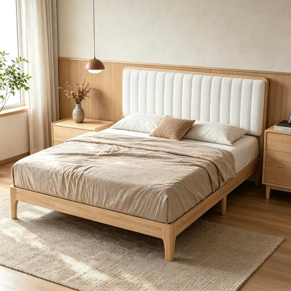 Novilla Queen Size Bed Frame with 3-Level Adjustable Upholstered Headboard