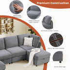 KKL Modular Sectional Sofa U-Shaped 6 Seater Couch with Storage Ottoman, Convertible L-Shaped Plush Wide-Wale Corduroy Couch for Living Room, Apartment, Modern Design, Gray