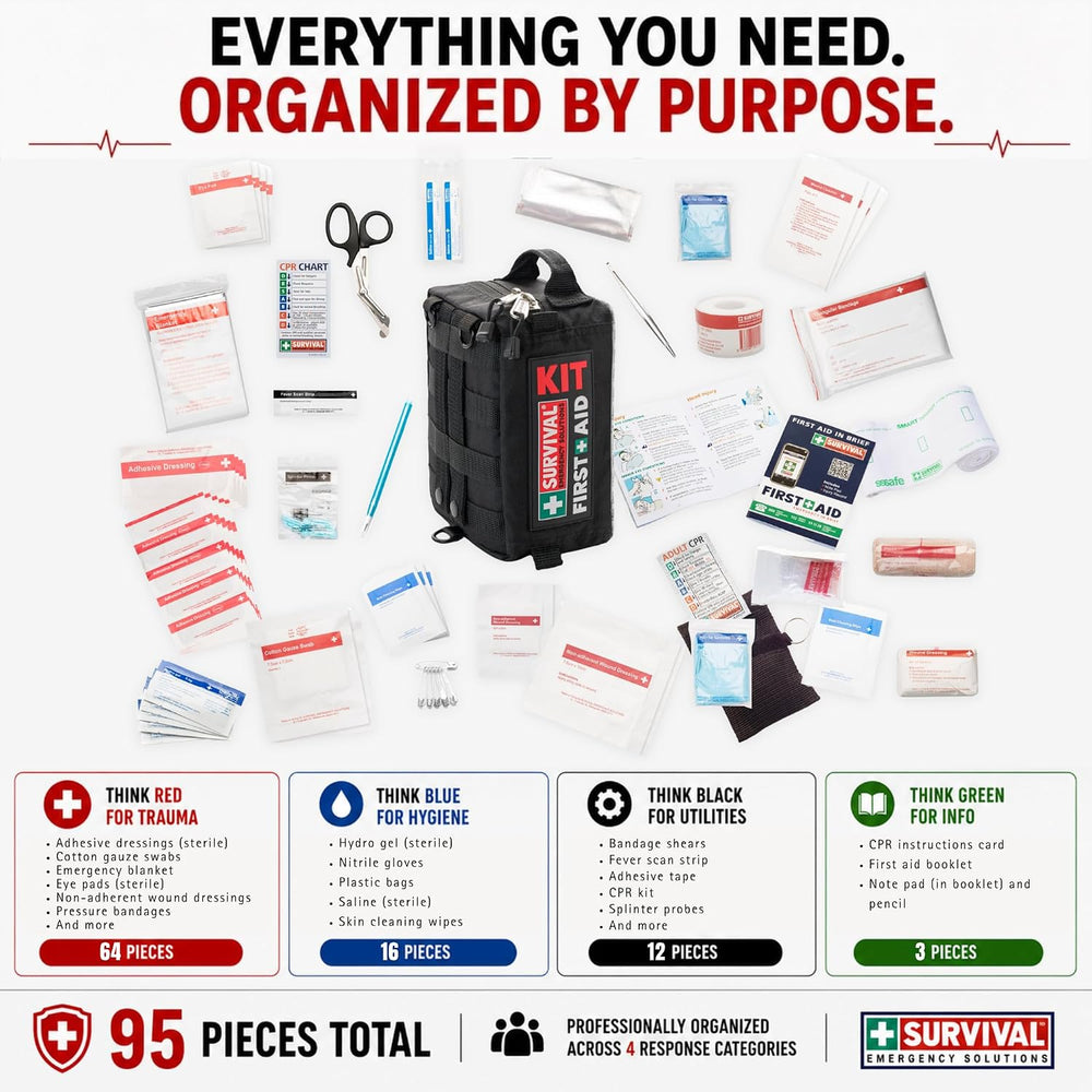 SURVIVAL 95-Piece Emergency Response First Aid Kit, Compact Adventure Kit