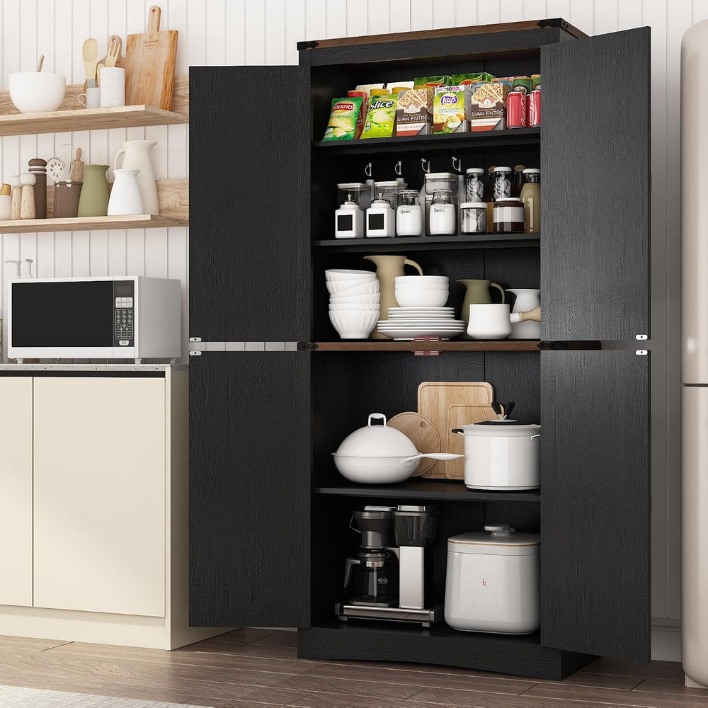 71in Farmhouse Kitchen Pantry Cabinet,Tall Storage Cabinet with 4 Doors and A...
